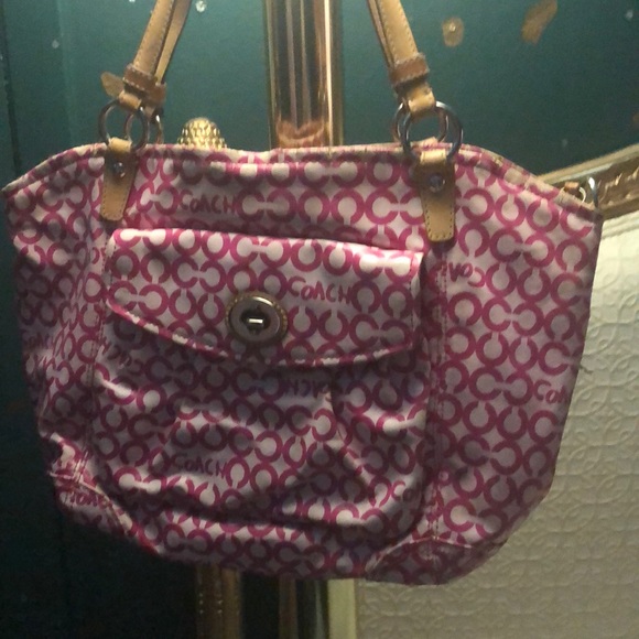 Coach Op art coach bag color: pink (leather) handbag - Picture 1 of 4